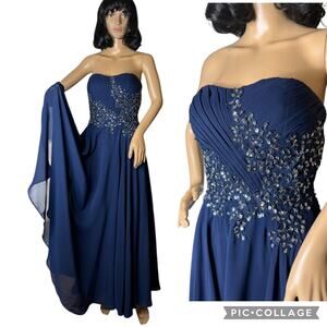 Alyn Rose Designs sweetheard strapless navy embellished pleated gown size 6